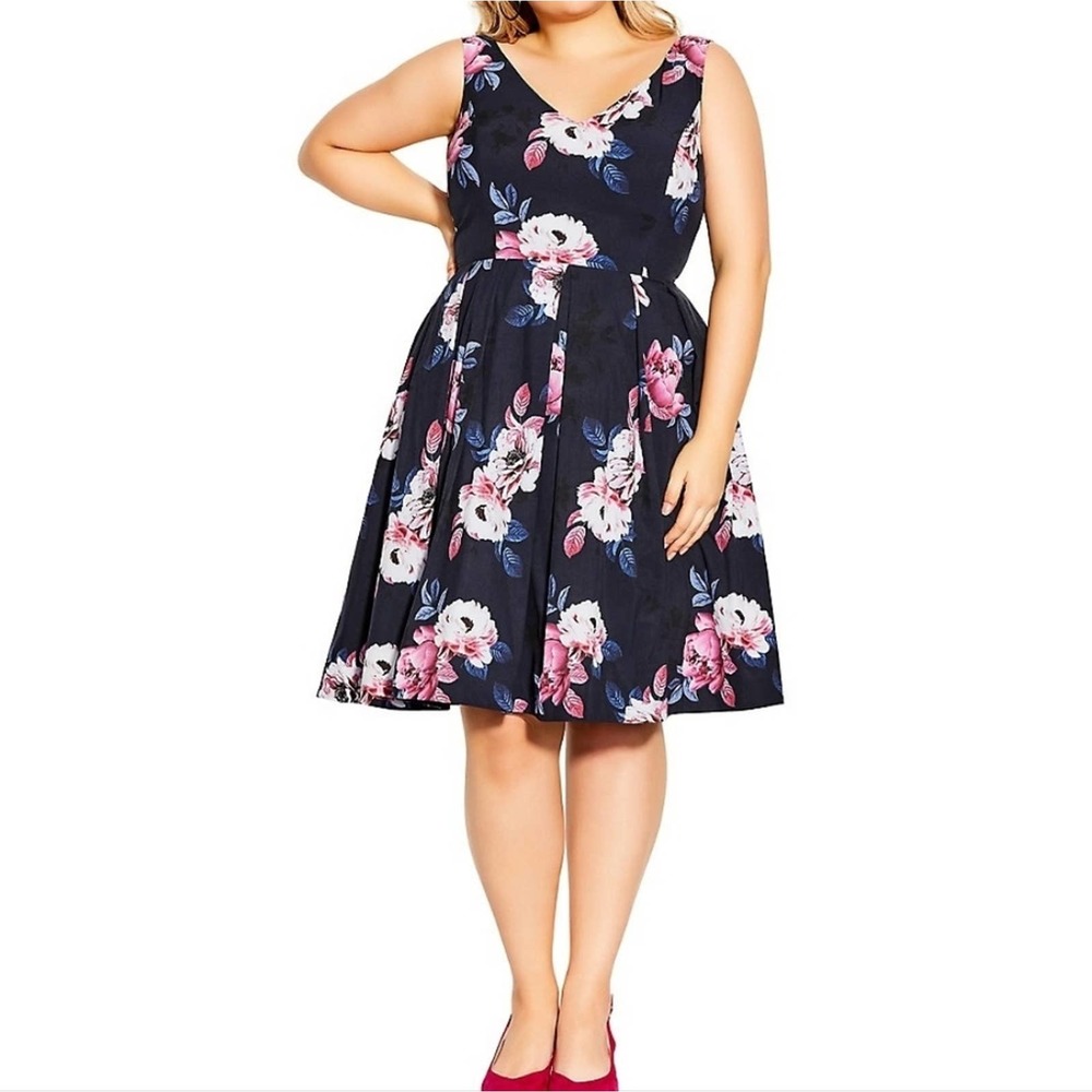 CITY Chic Women's Plus Size Navy True Love Floral Print Pin Up Style dress 18 20